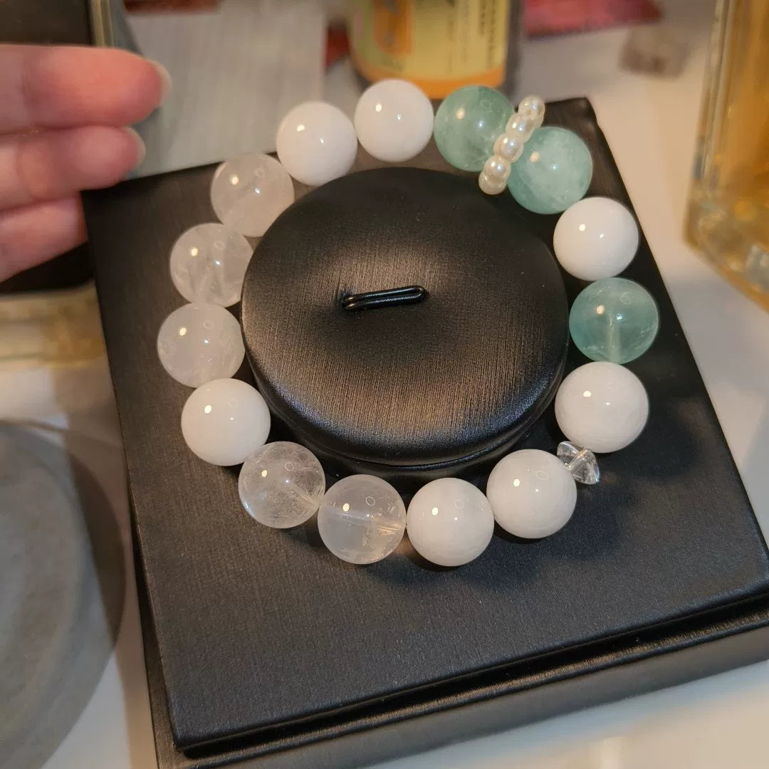 Bracciale a perline in cristallo Snow Ghost e fluorite
