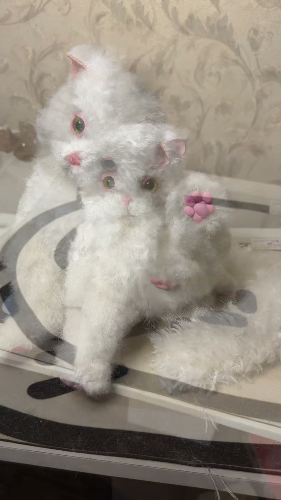 Poseable Curly Plush Cat Doll with Articulated Limbs