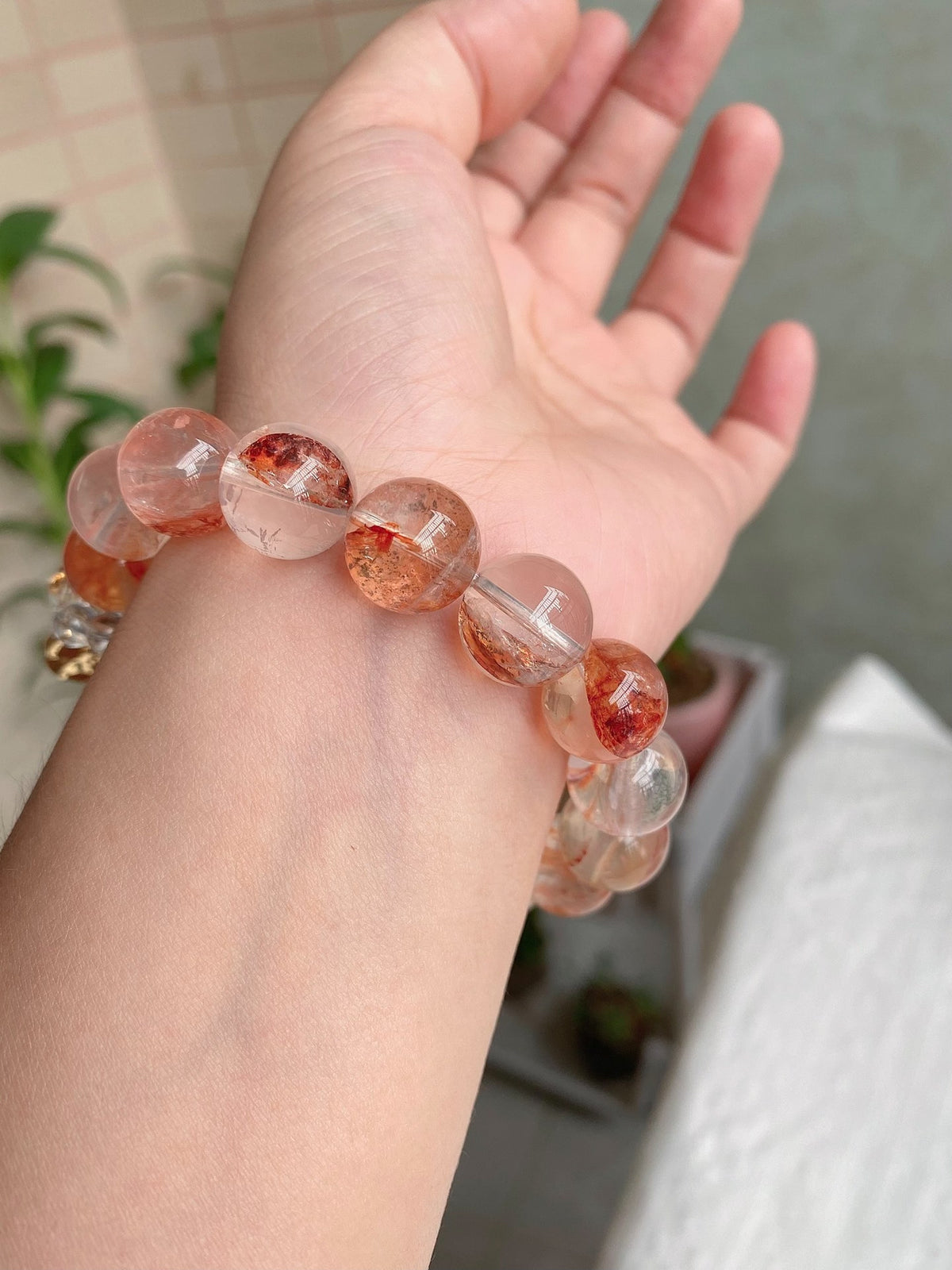 Phantom Quartz Beaded Bracelet with Large Focal Bead