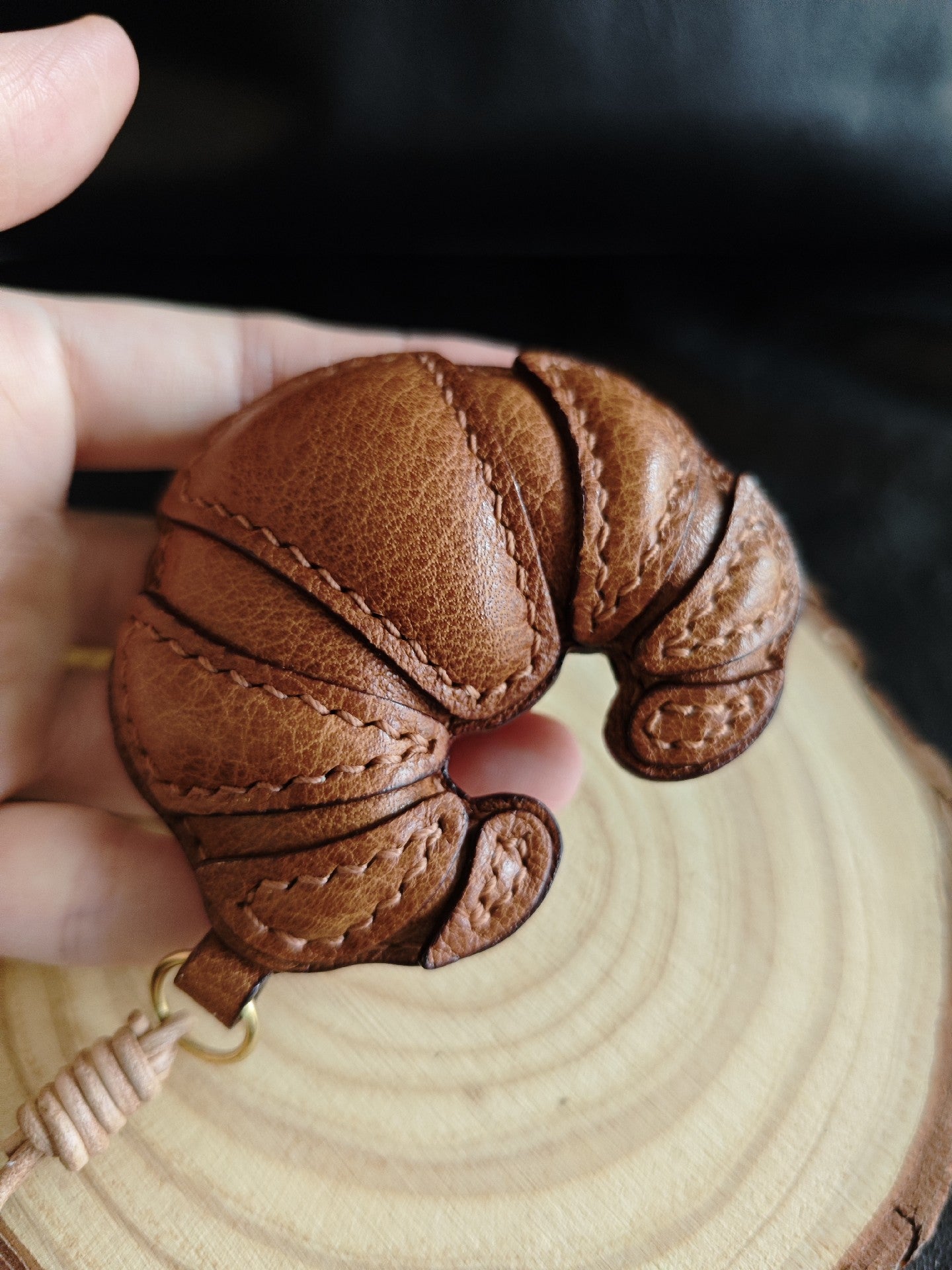 Handcrafted Vegetable-Tanned Leather Croissant Keychain