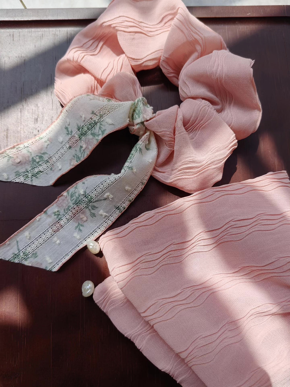 Pink Chiffon Bow Scrunchie Handmade