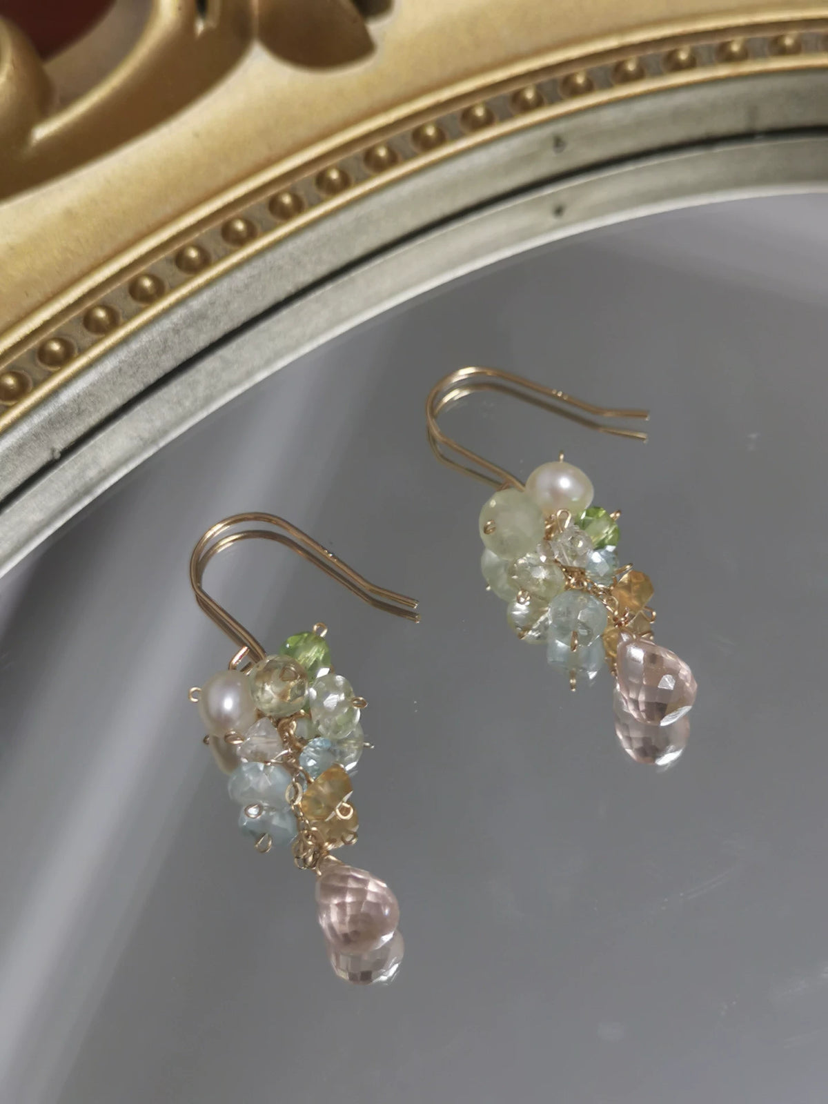 Natural Gemstone Cluster Dangle Earrings