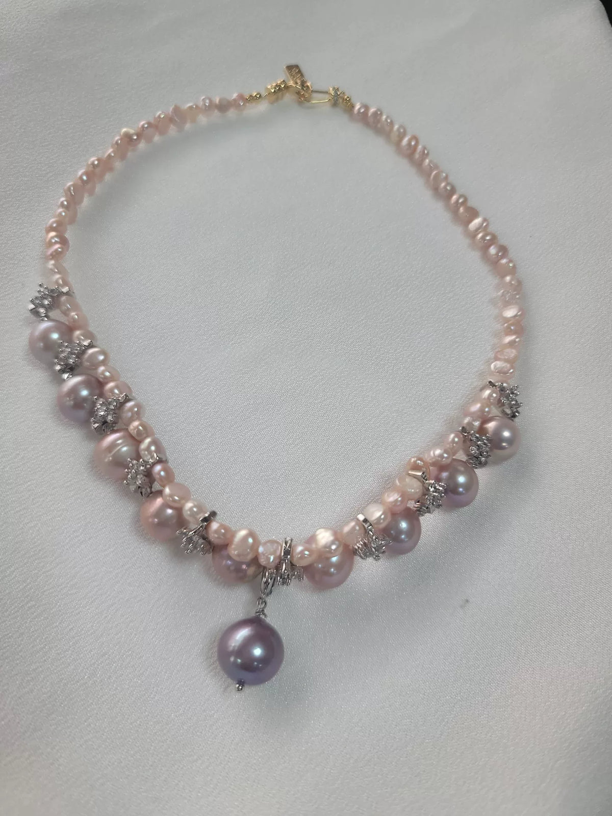 Double Layer Pink Purple Pearl Necklace