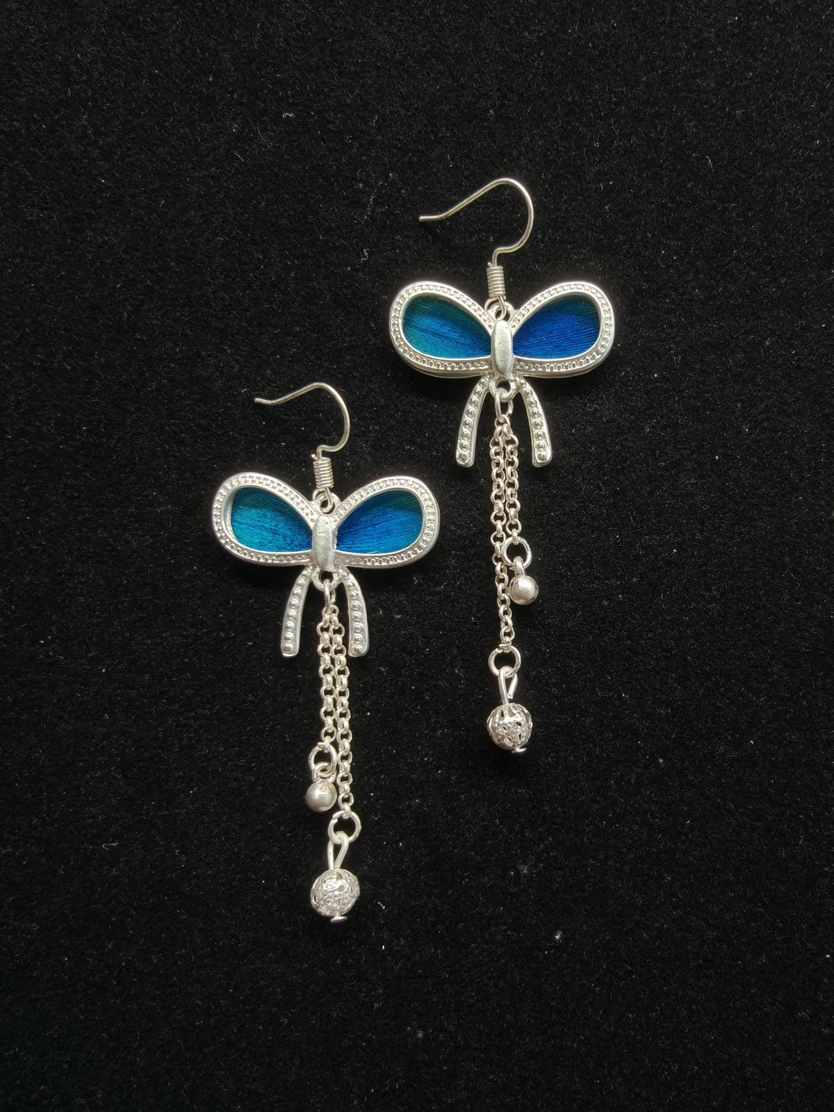 Peacock Feather Bow Earrings S925 Silver