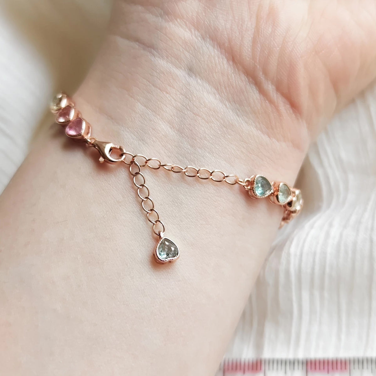 Heart Shaped Tourmaline Bracelet Rose Gold Silver
