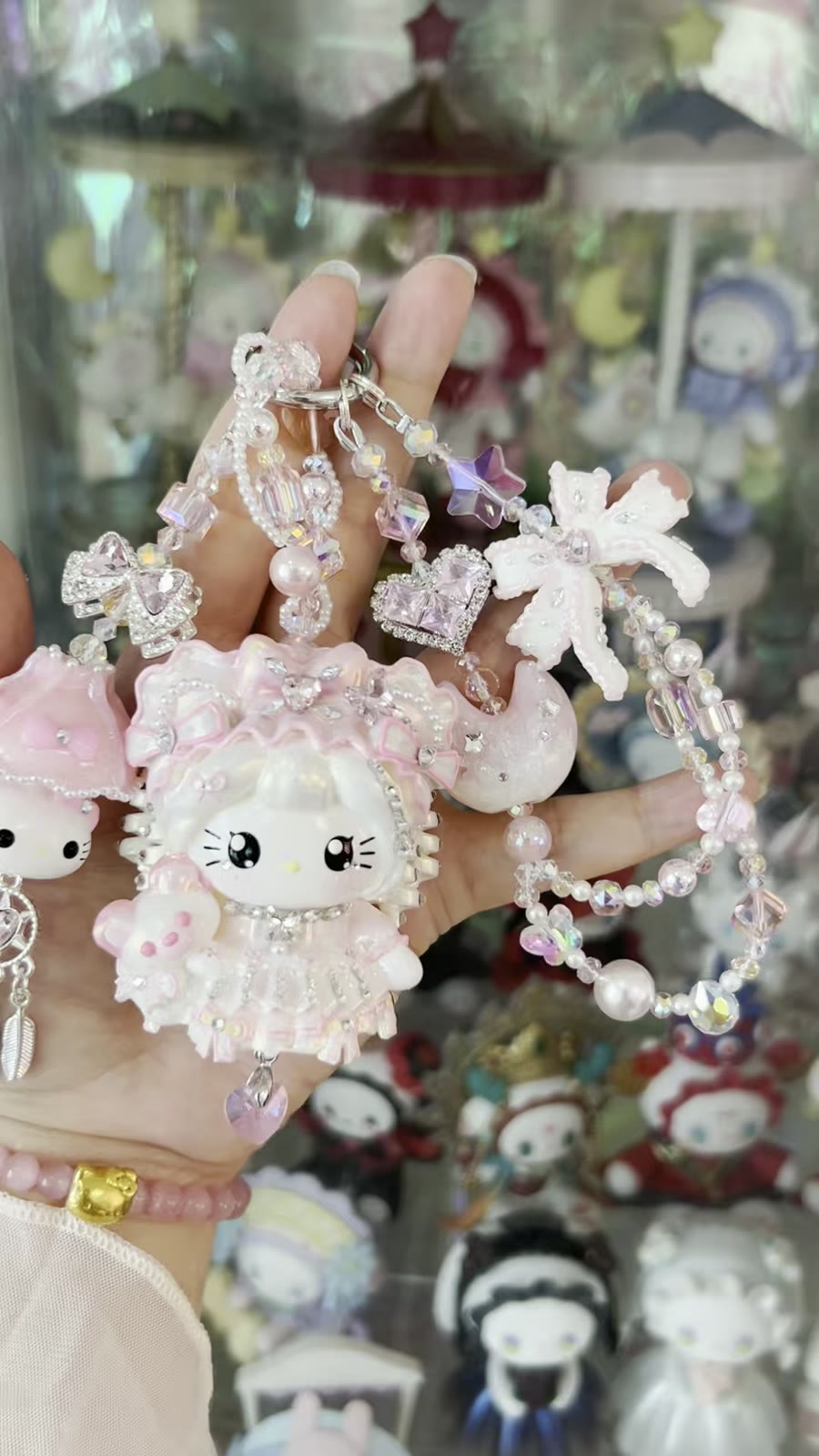 Handbeschilderde Kitty Charm Roze Lolita Strik