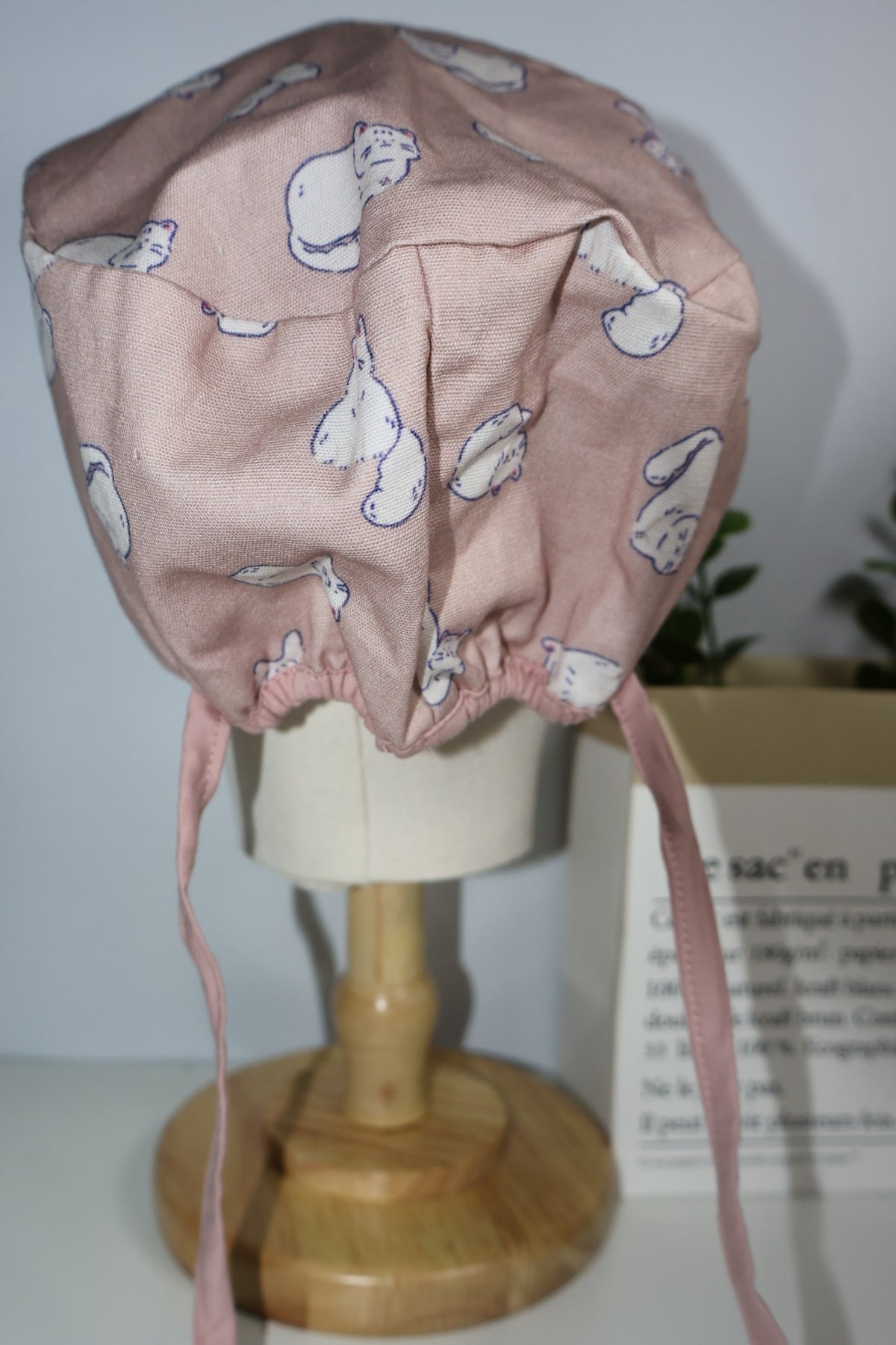Dusty Pink Cat Print Surgical Cap