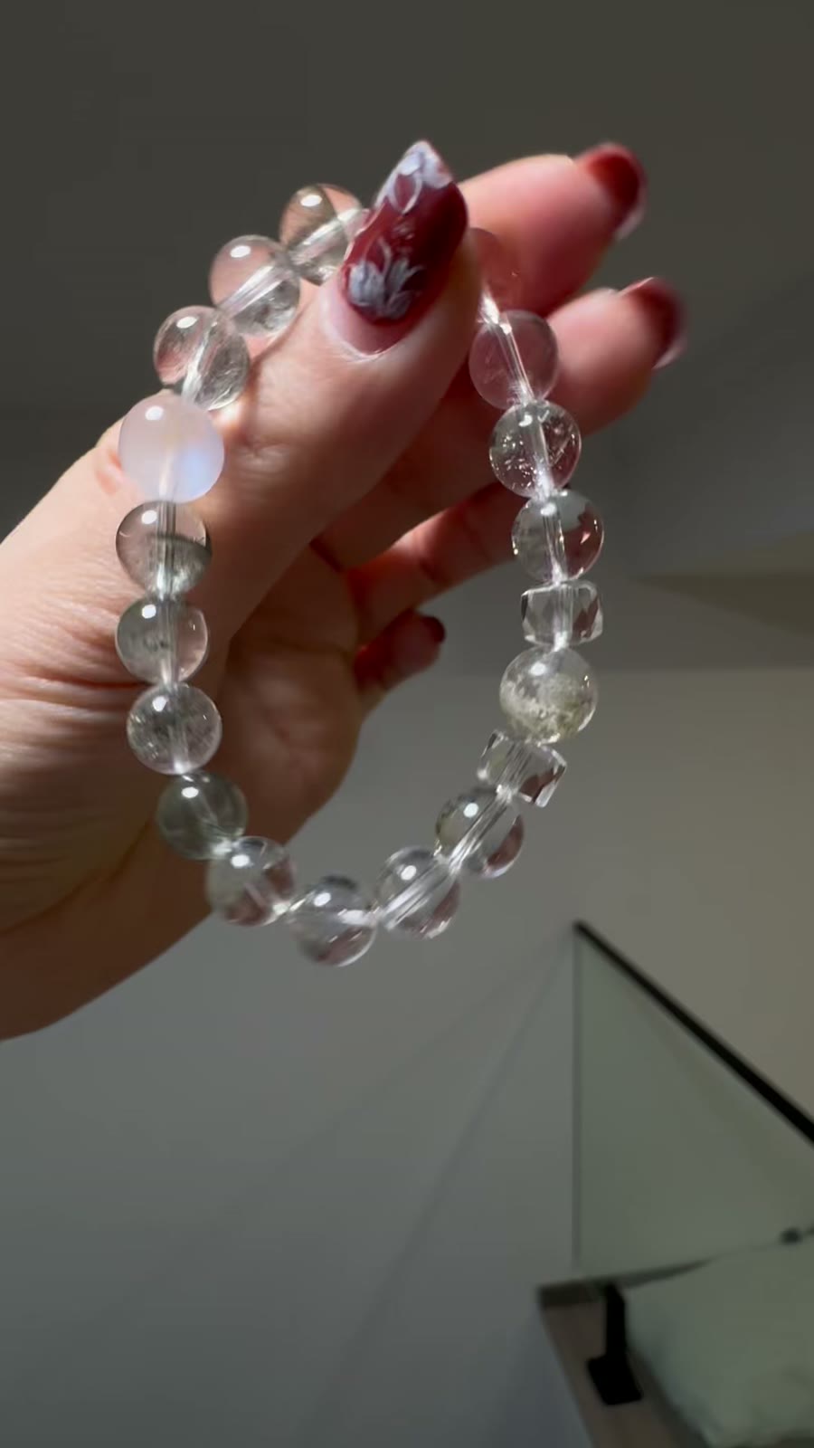 Kralenarmband met Groen Phantom Quartz, Helder Kwarts en Maansteen