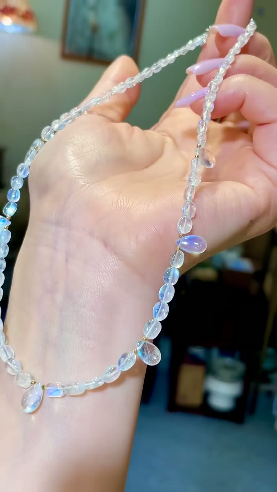 Moonstone Necklace Teardrop Blue Adularescence