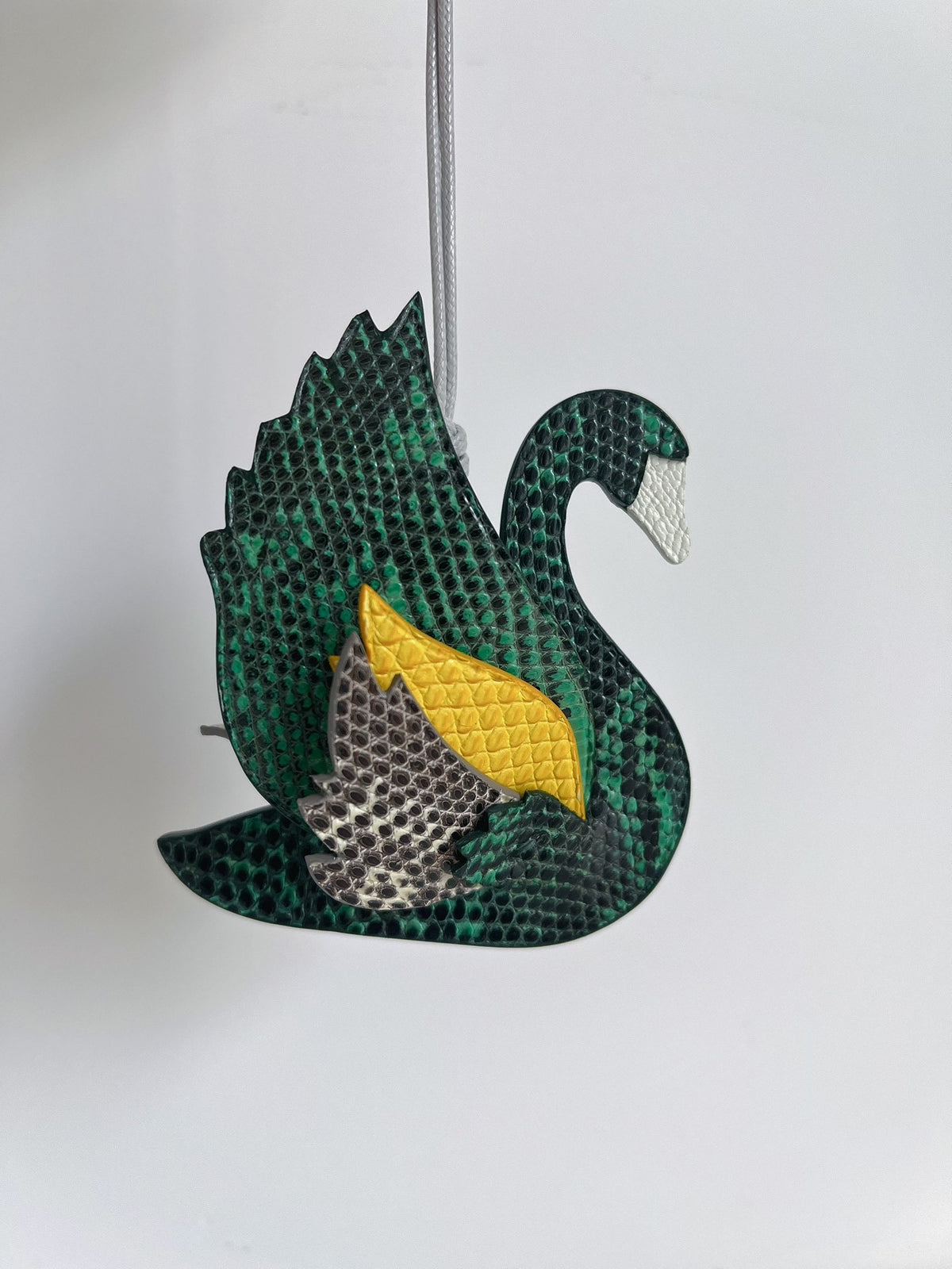 Handmade Emerald Green Lizard Leather Swan Charm