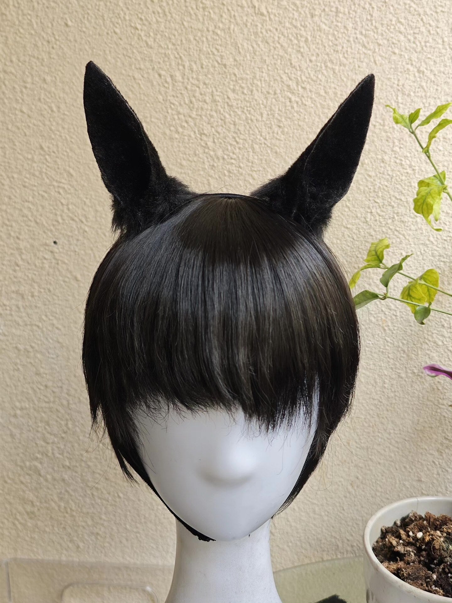 Black Plush Horse Ears Headband