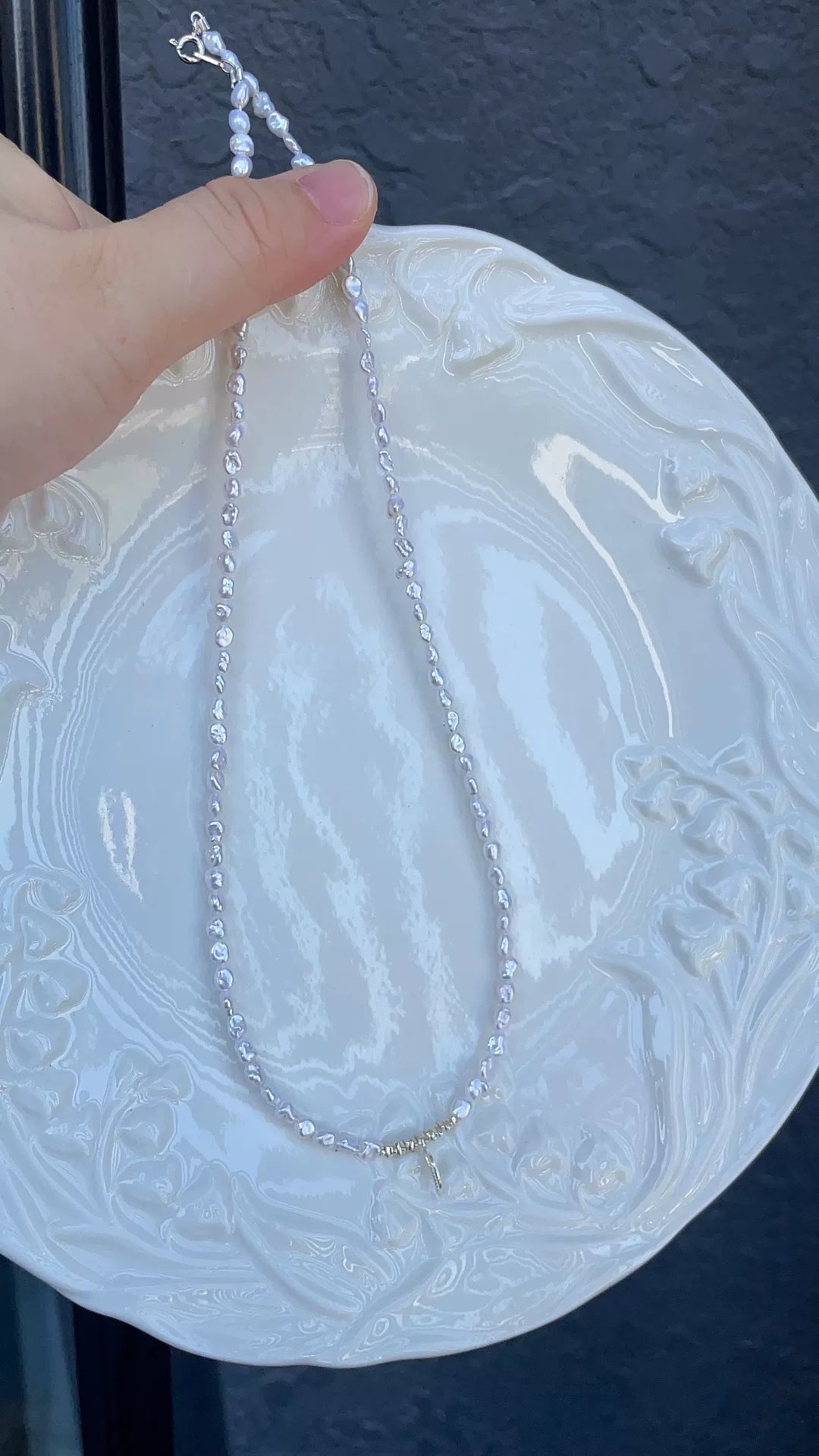 Collar de perlas barrocas de agua dulce plata 925 con hoja