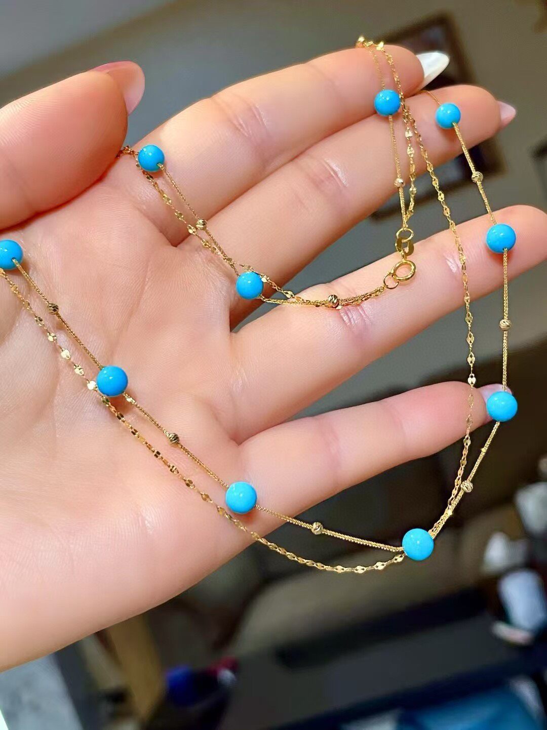 Sleeping Beauty Turquoise Double-Chain Necklace, 40cm