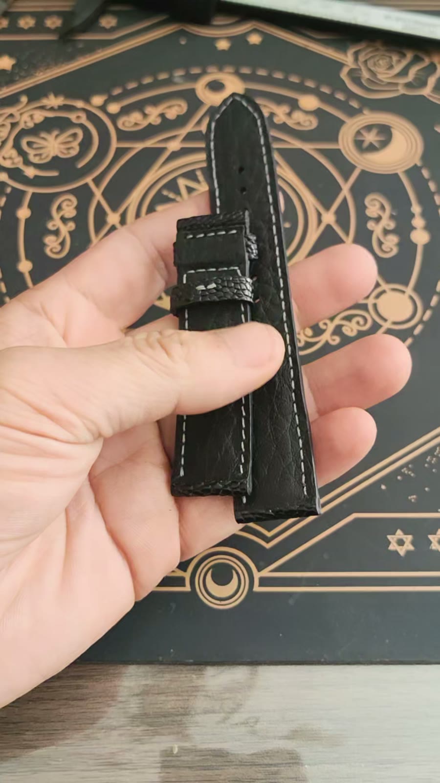 Black Ostrich Leg Leather Watch Strap 21-19mm