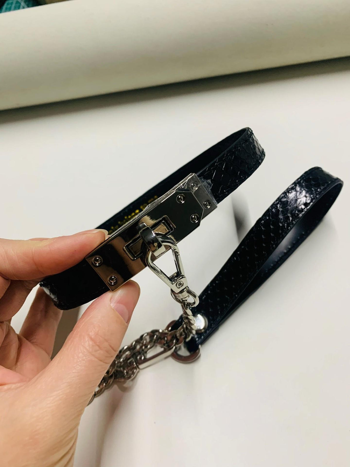 Black Snake Leather Cowhide Choker Necklace