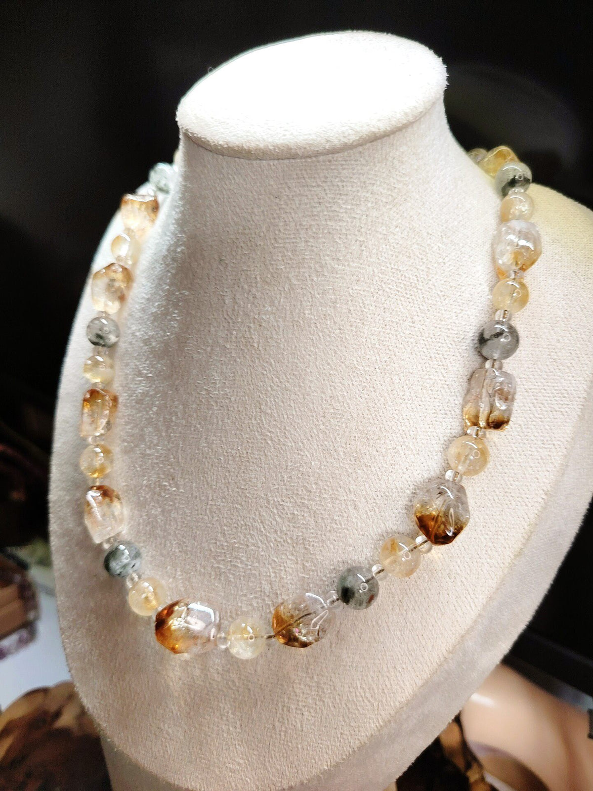 Natural Brazilian Citrine and Green Phantom Quartz Necklace