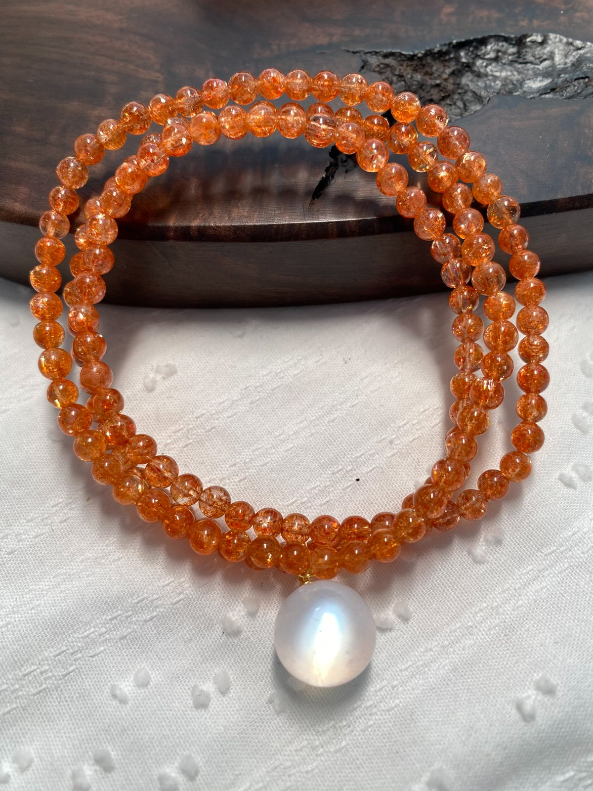 Triple Wrap Golden Sunstone Bracelet Blue Moonstone