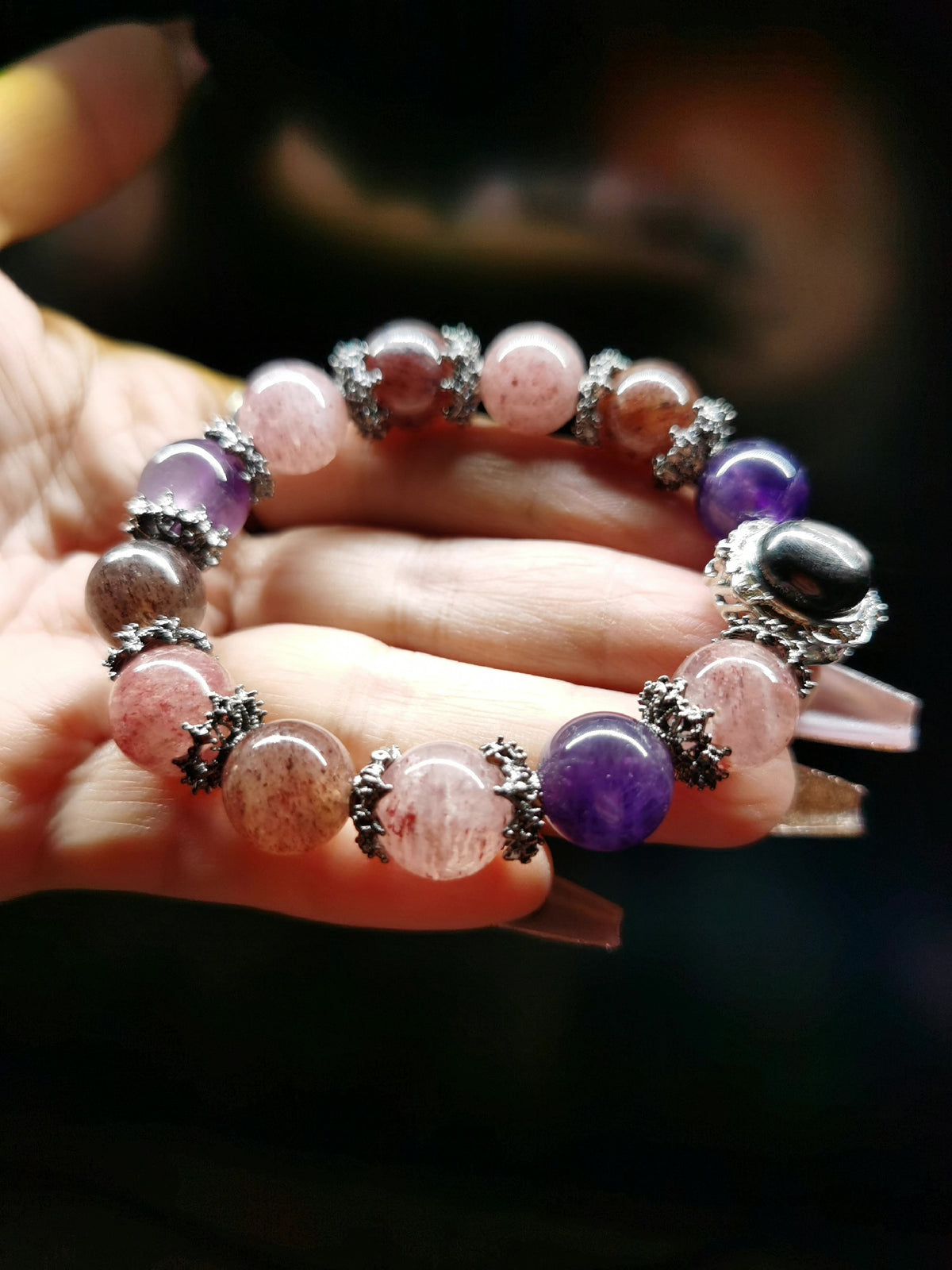 Bracelet de perles en cristal naturel cassis noir