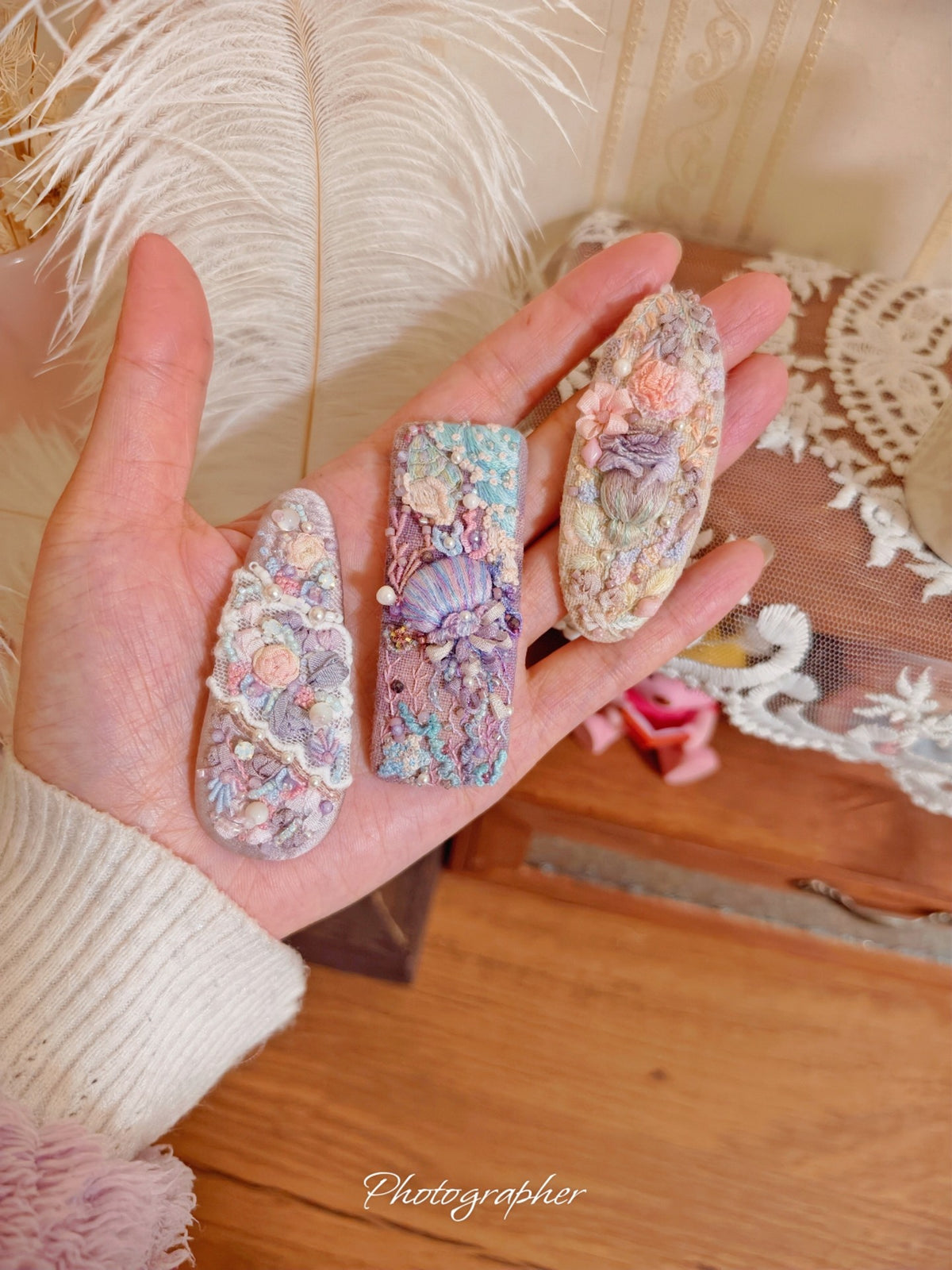Handmade 3D Embroidery Hair Clips Set