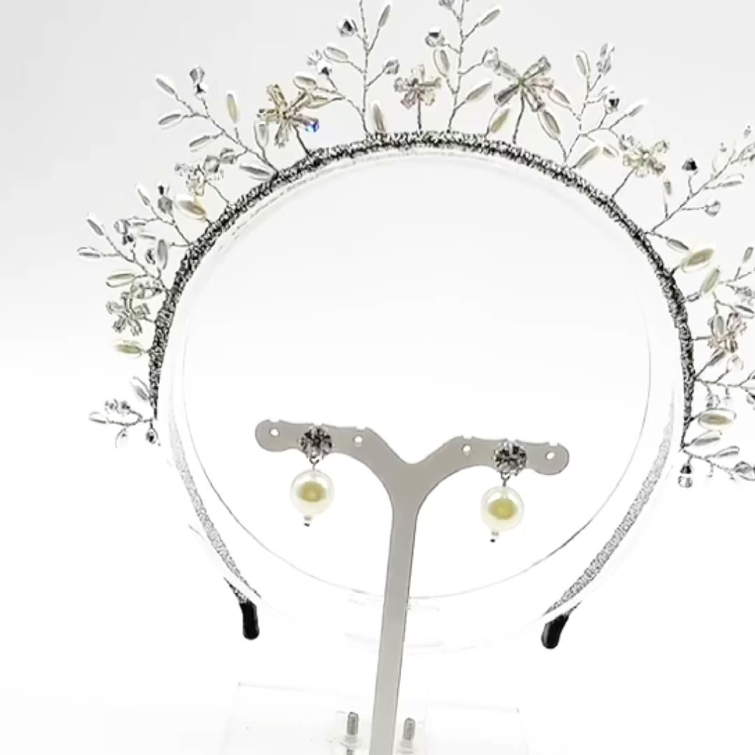 Pearl Crystal Floral Headband Earrings Set