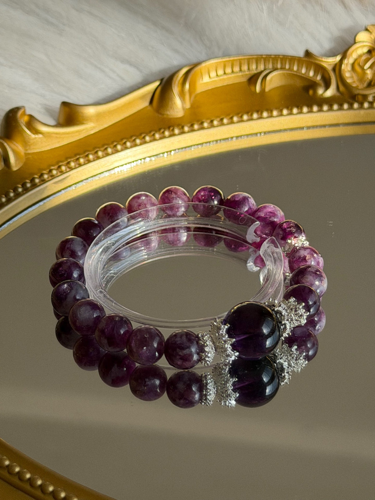 Natural Amethyst Crystal Bead Bracelet 9.8mm