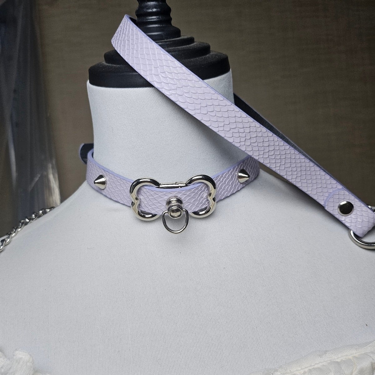 Lavender Snake Embossed Leather Choker