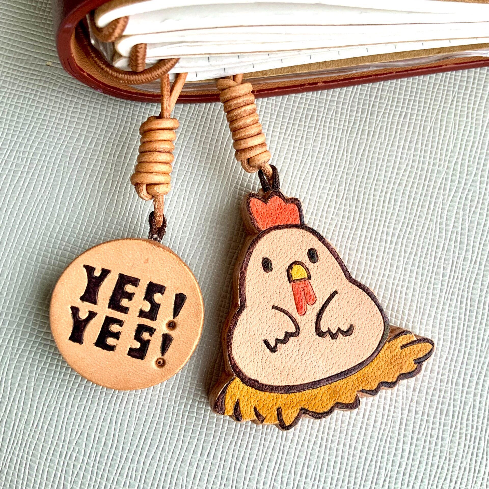 Handcrafted Leather Charm Set with Cartoon Motifs