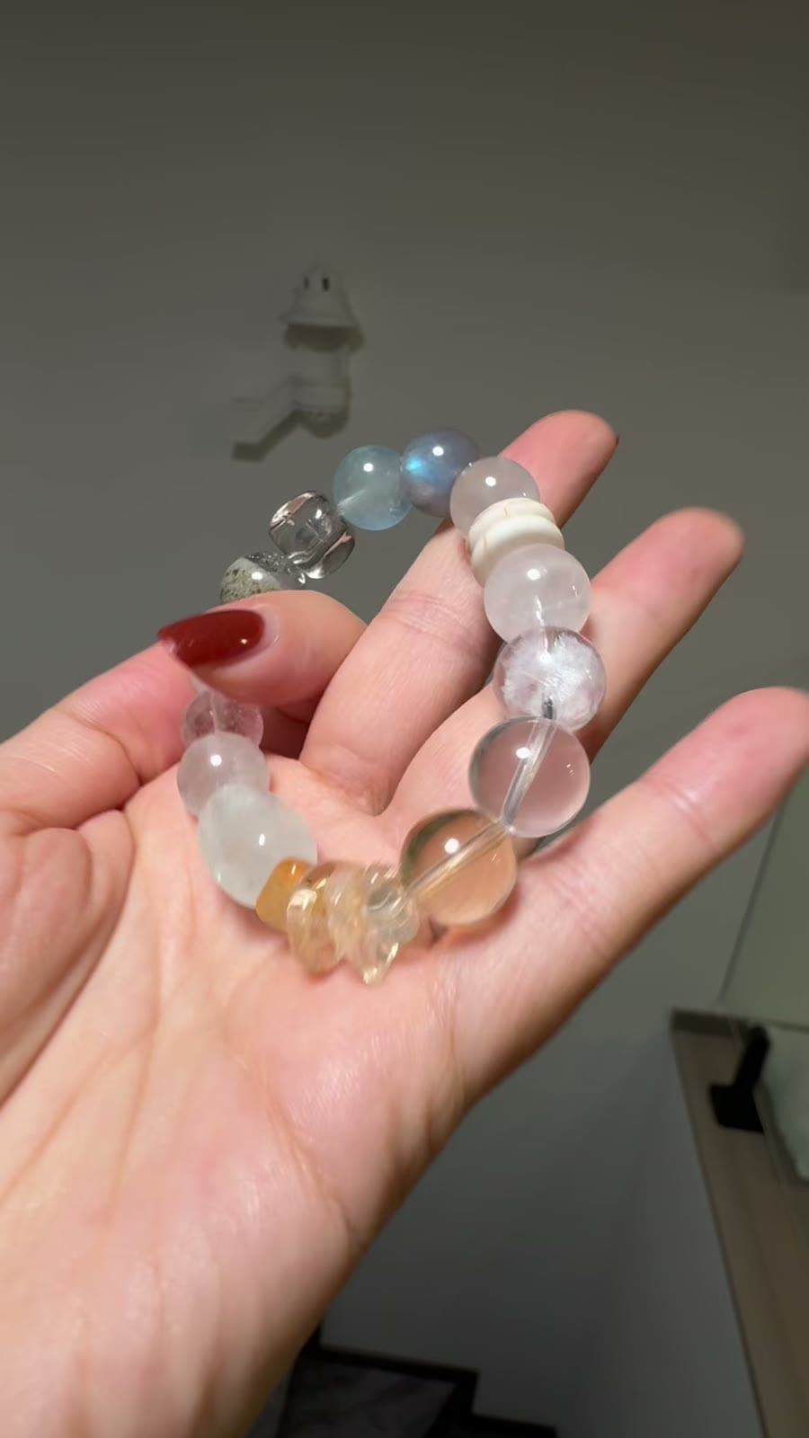 Green Phantom Aquamarine Moonstone Crystal Beaded Bracelet