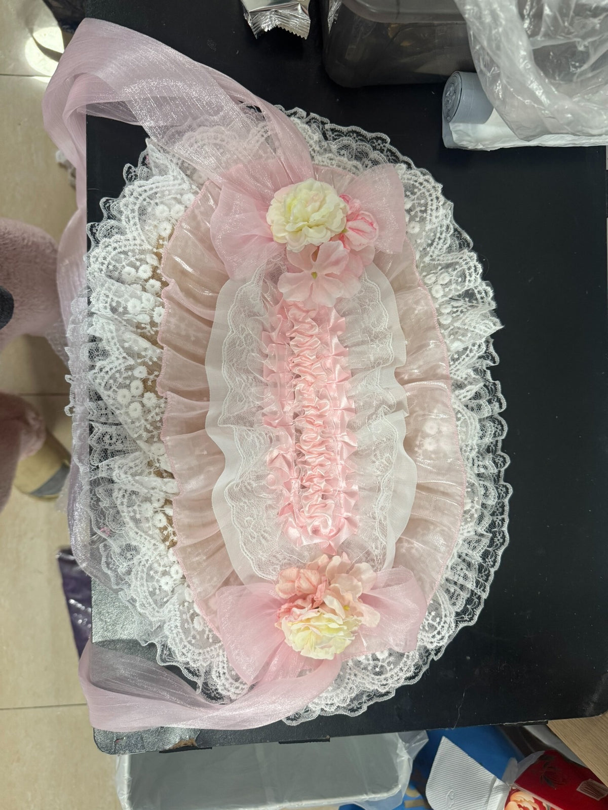 Handmade Pink Lace BNT Bonnet