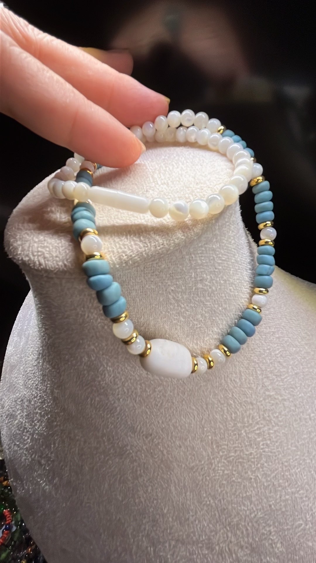 DIY Beaded Necklace Blue Shell Pearl Glass