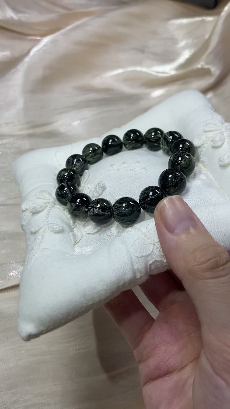 Natural Green Rutilated Quartz Beaded Bracelet 12.5mm