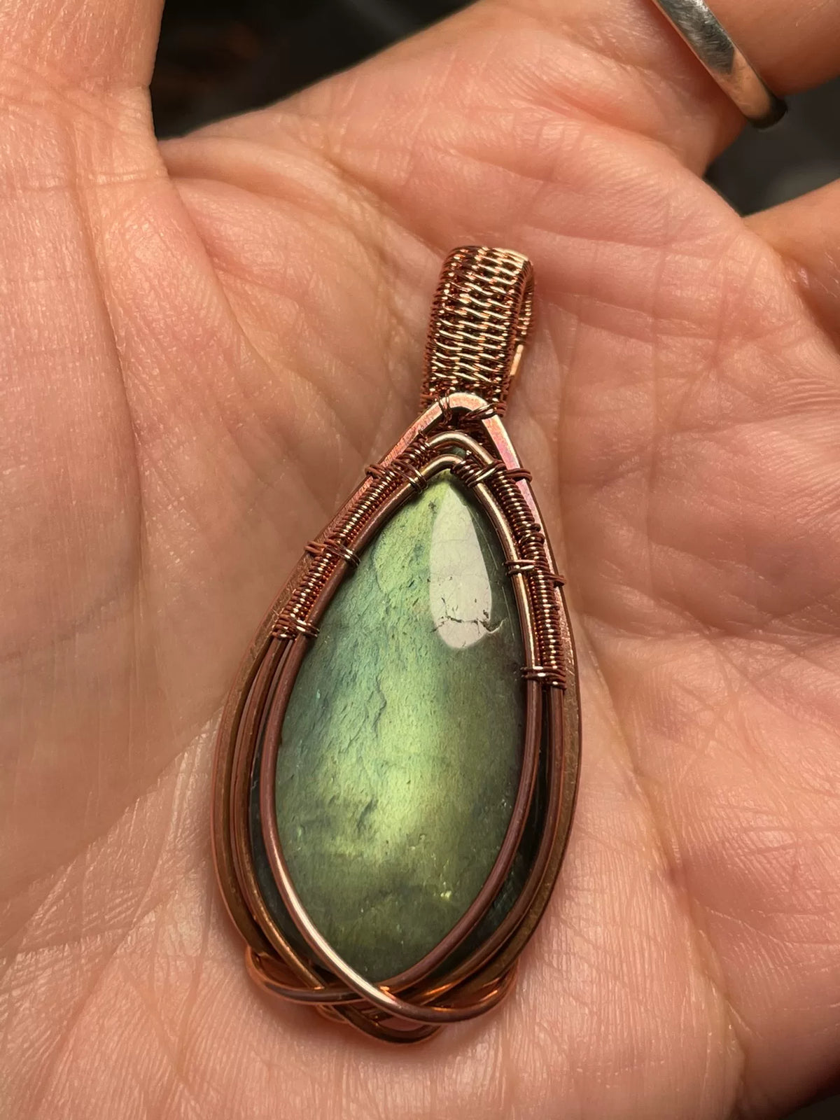 Copper Wire Wrapped Labradorite Teardrop Pendant
