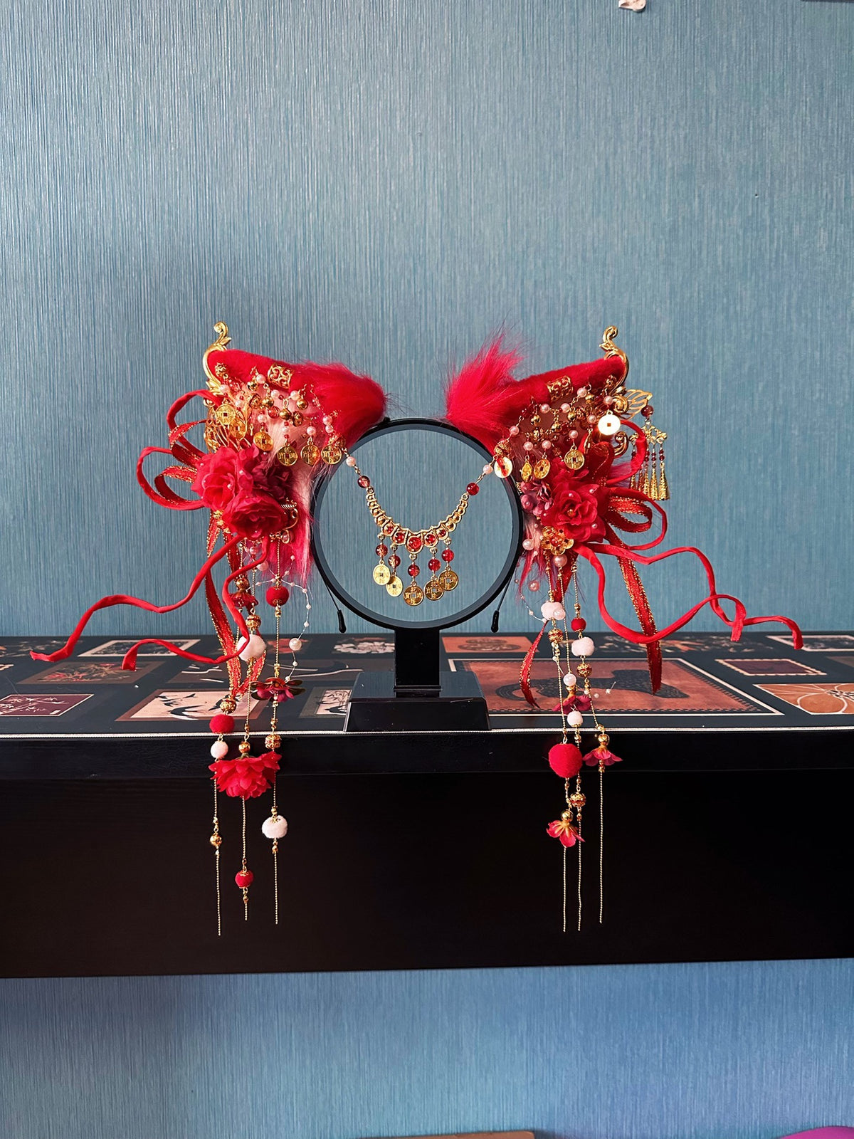 Red Fox Ear Headpiece with Gold Coins