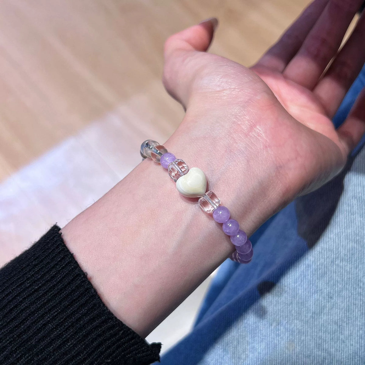 S925 Silver White Crystal Purple Chalcedony Beaded Bracelet