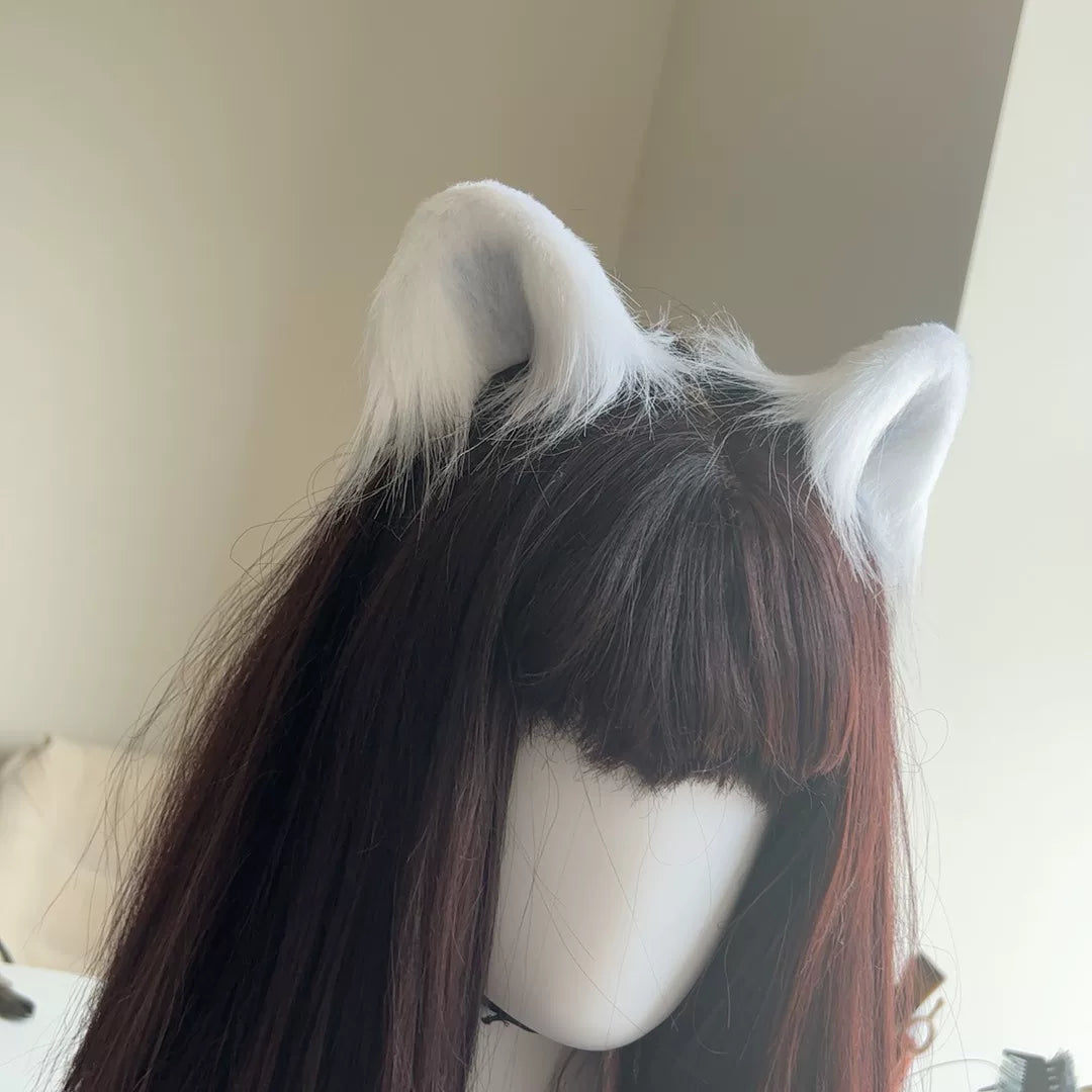 Oreilles d'animal cosplay Arknights Aurora en fausse fourrure blanche