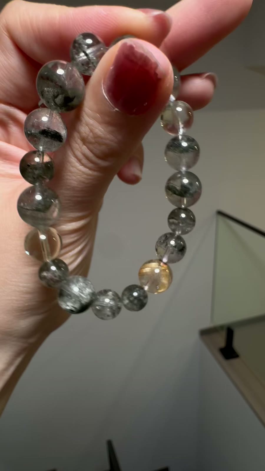 Green Phantom Quartz Gold Rutile Beaded Bracelet