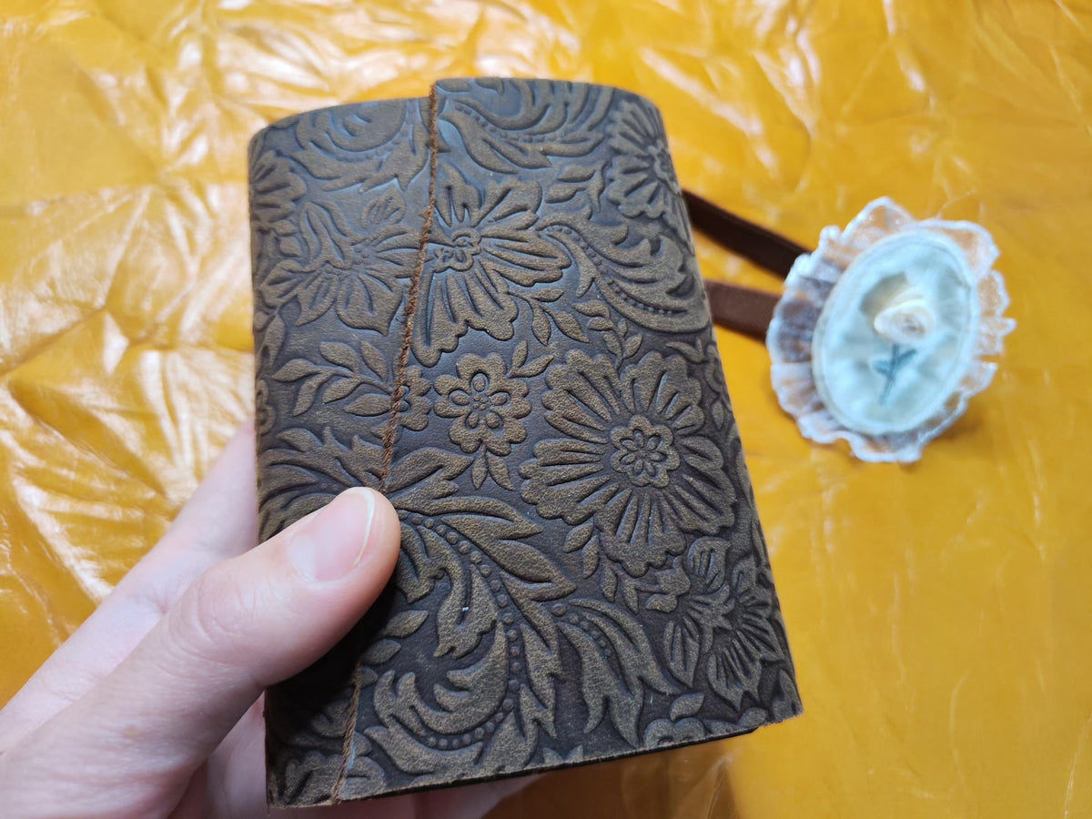 Embossed Leather Journal with Fabric Strap