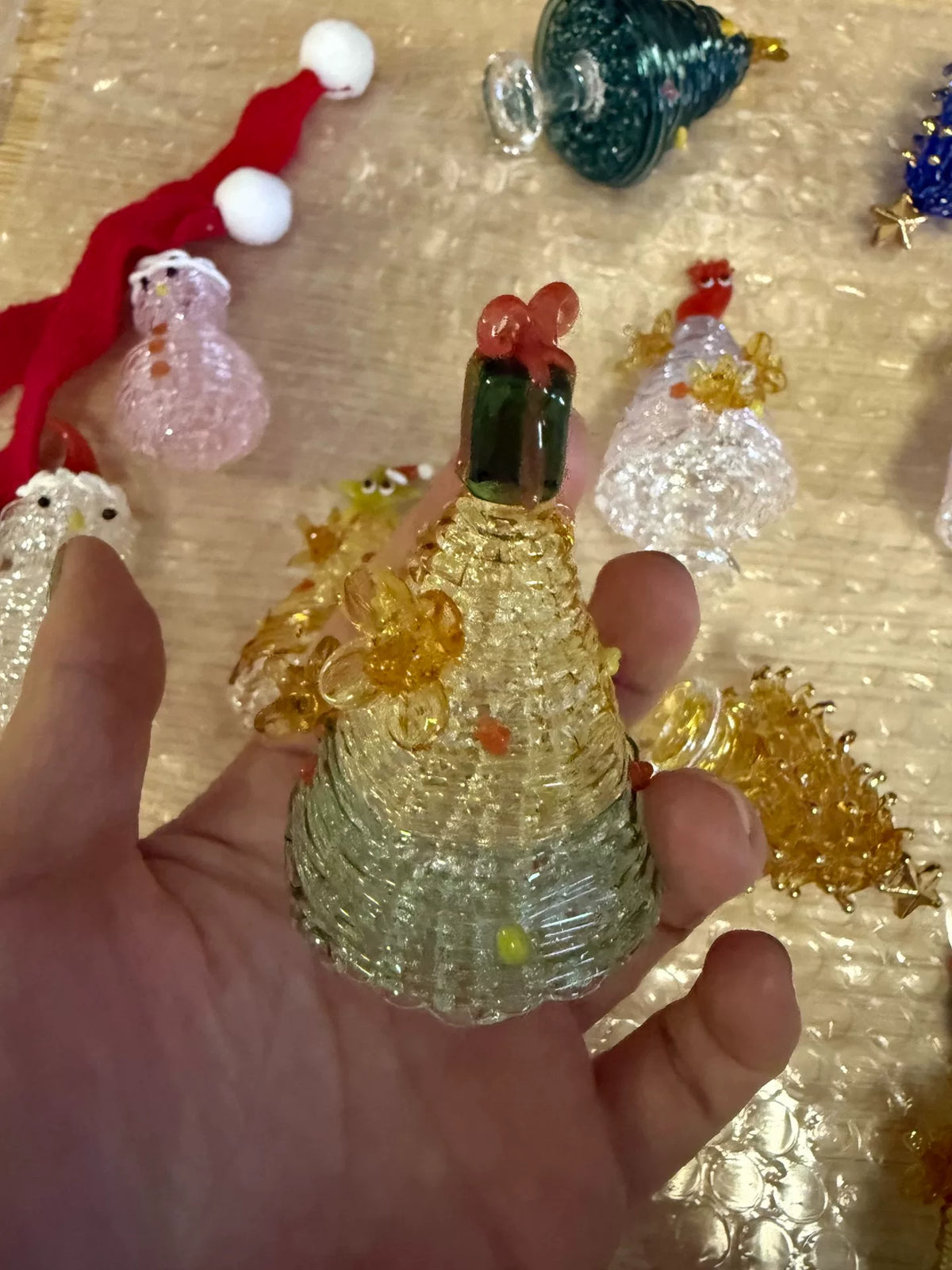 Handgemaakte Glazen Kerstdecoratie Goud Groen