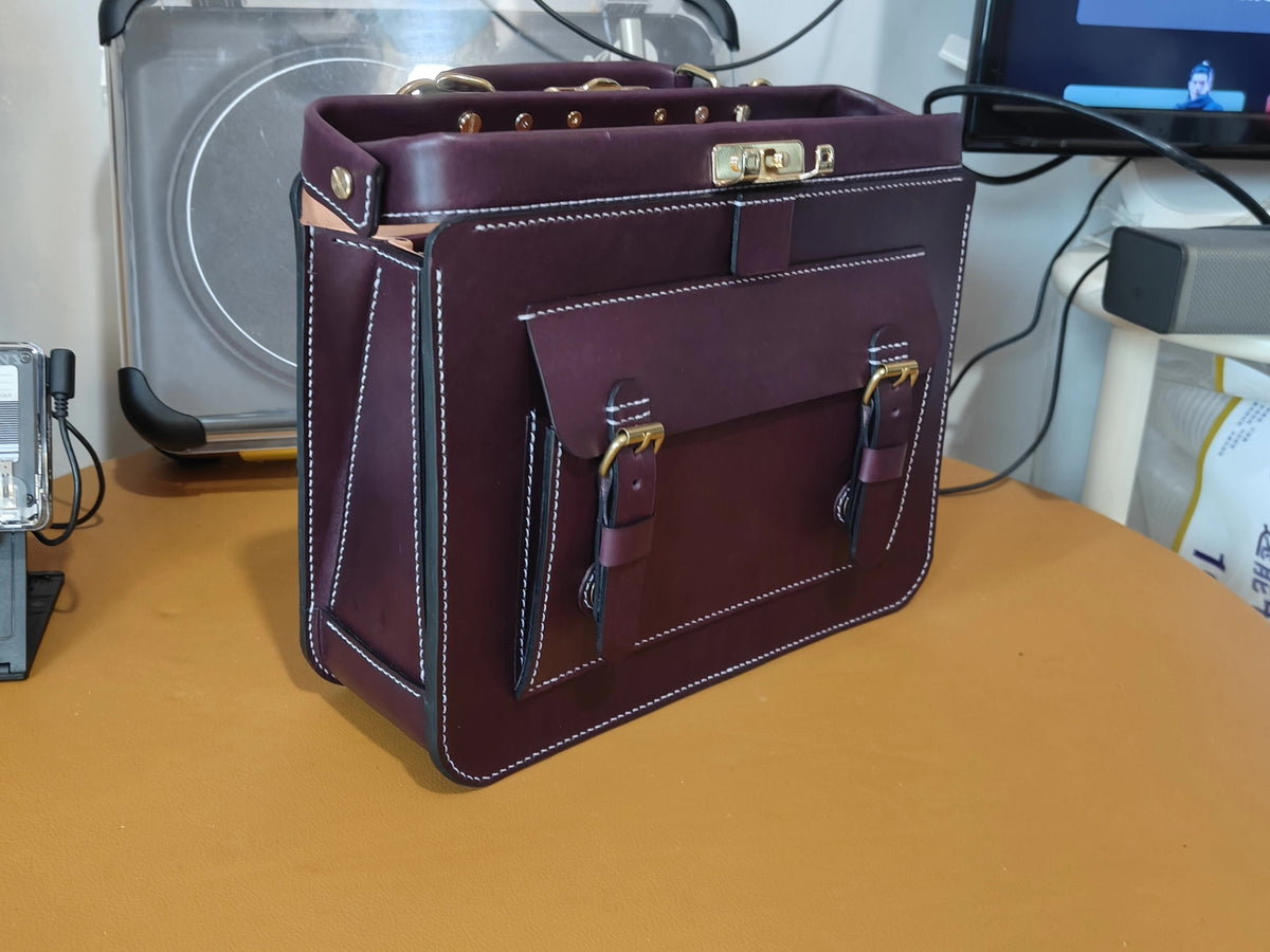 Italian Leather Satchel Shoulder Bag Burgundy