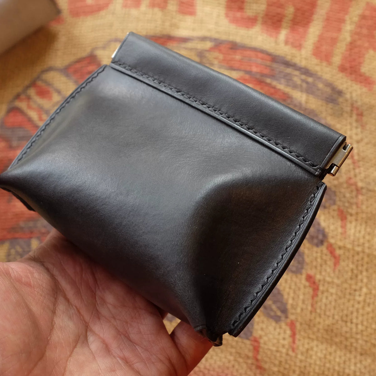 Black Leather Spring Frame Pouch