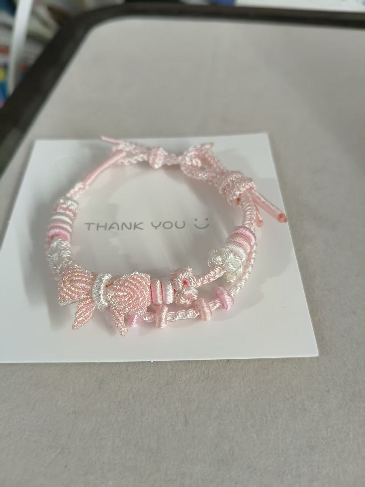 Handwoven Pink White Gradient Bracelet with Bow