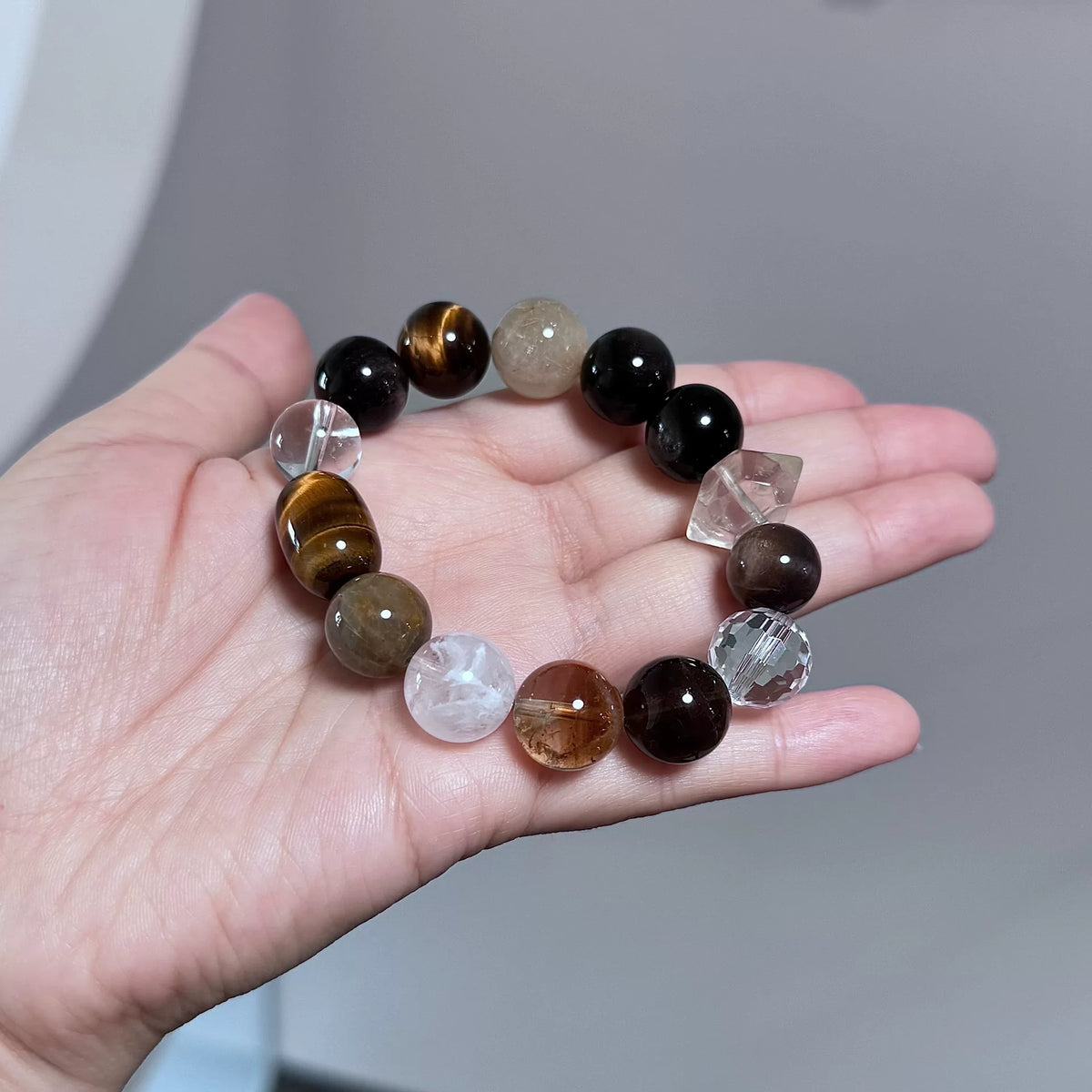 Bracelet de perles en quartz rutilé doré 14mm