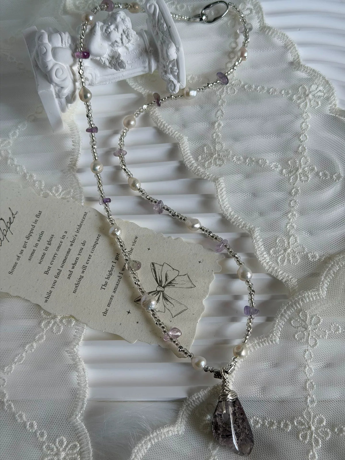 Collier Quartz Phantom et perles d'eau douce 48cm