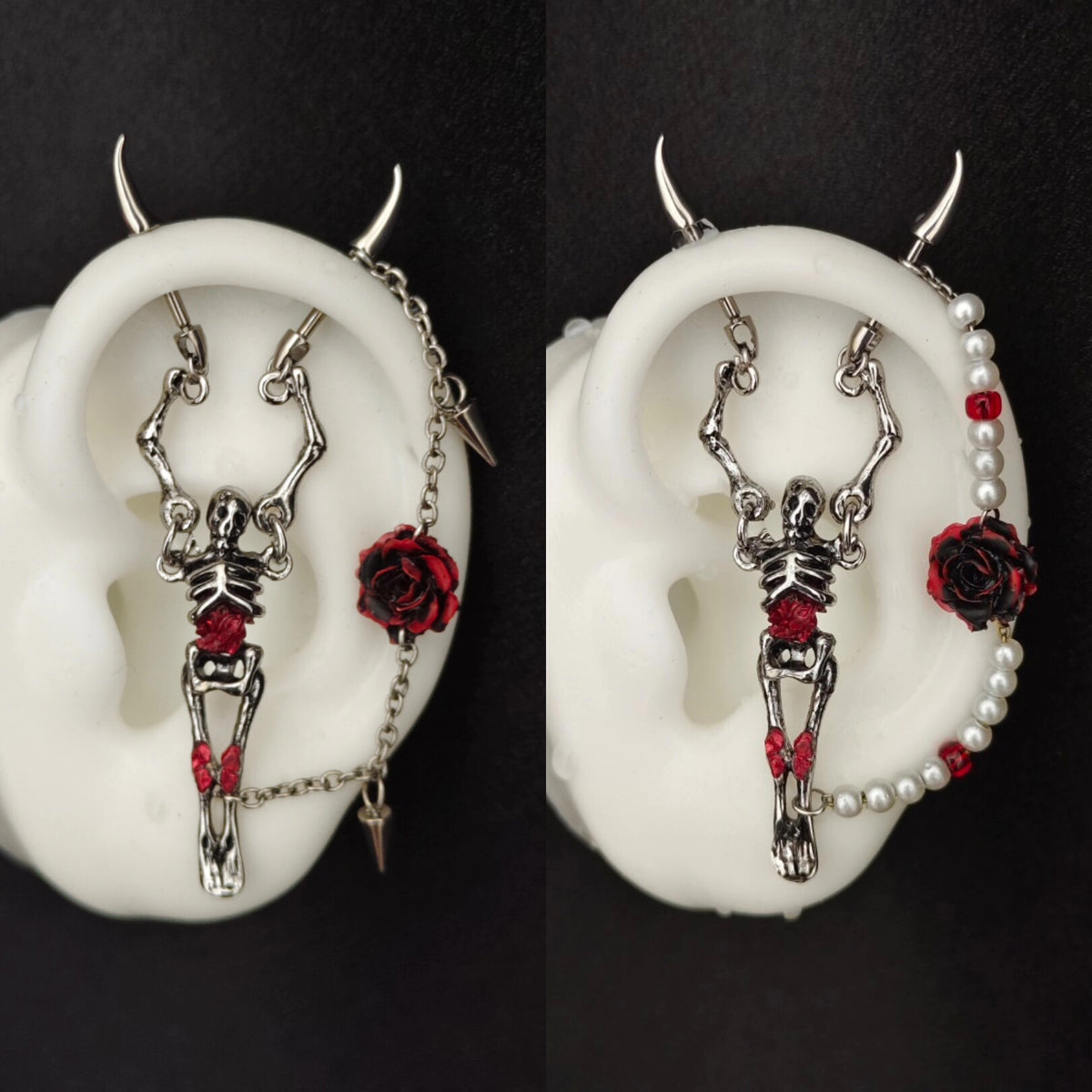 Skeleton Rose Demon Spike Earring Set