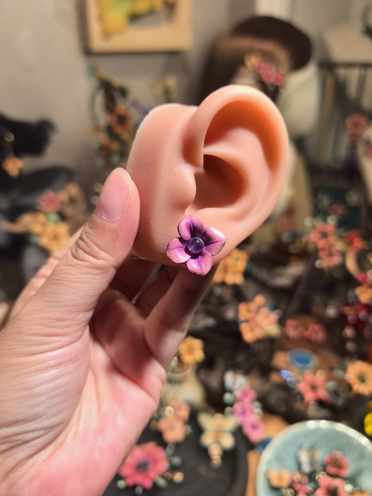 Handcrafted Leather Flower Stud Earrings
