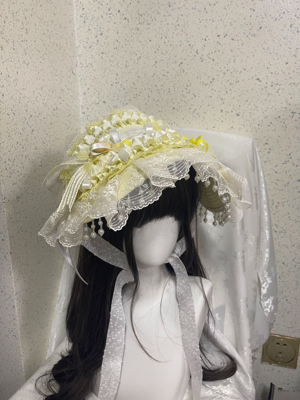 Lolita Bonnet Hat Yellow Lace Floral
