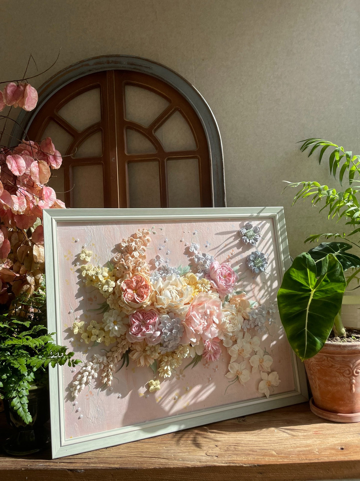 Clay Floral Art in Pastel Frame