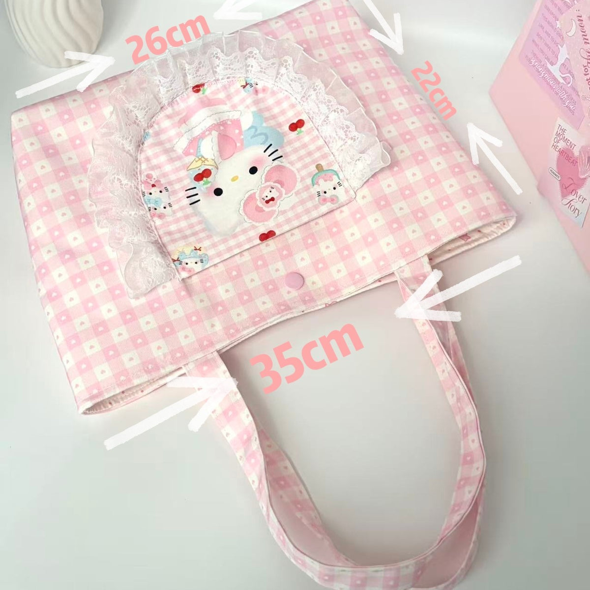 Pink Gingham Kawaii Tote Bag