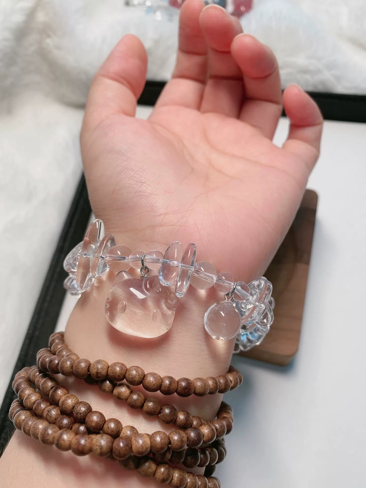 Natural White Crystal Hello Kitty Bracelet