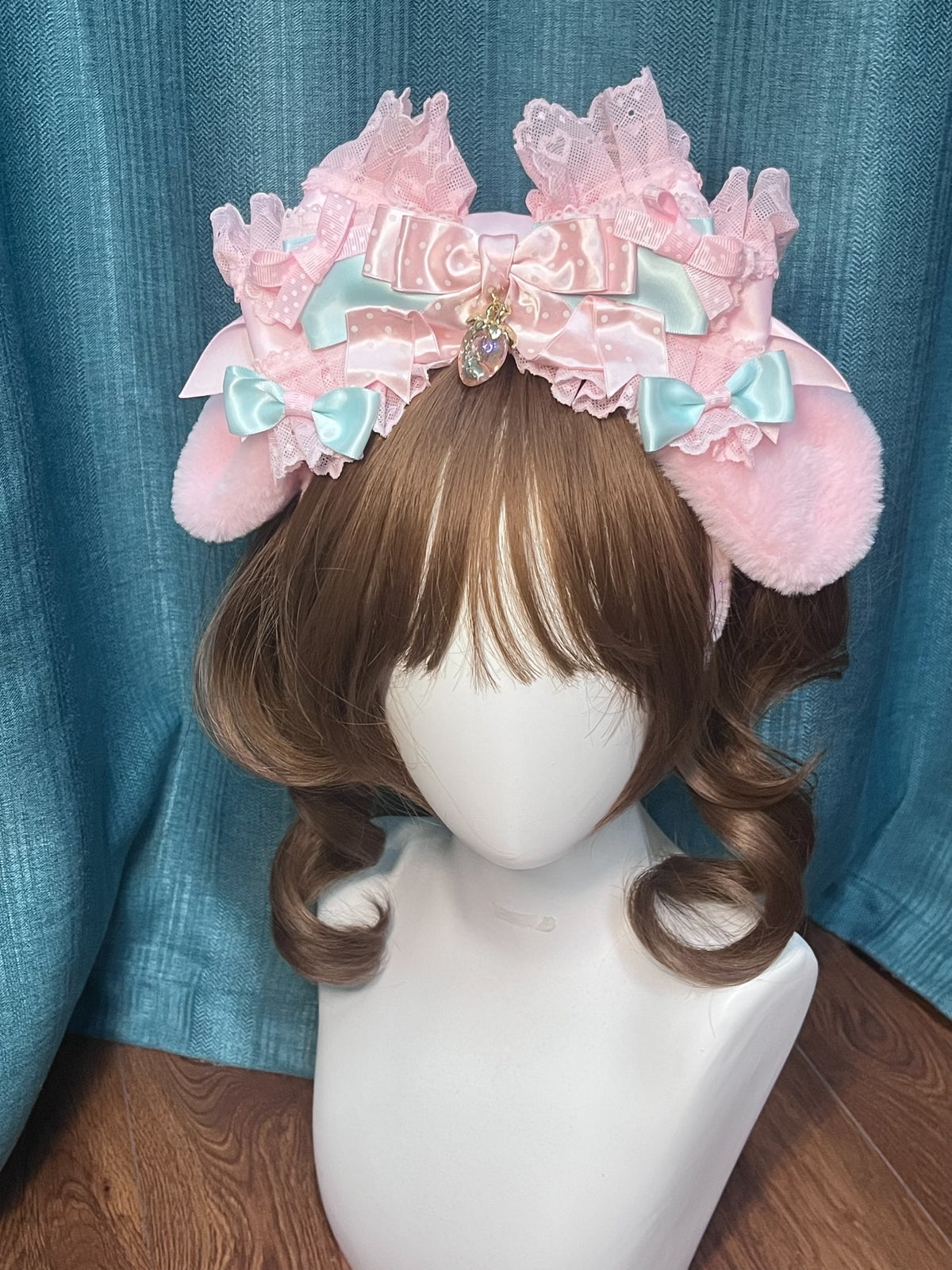 Handmade Lolita KC Headband Pink Drooping Bunny Ears